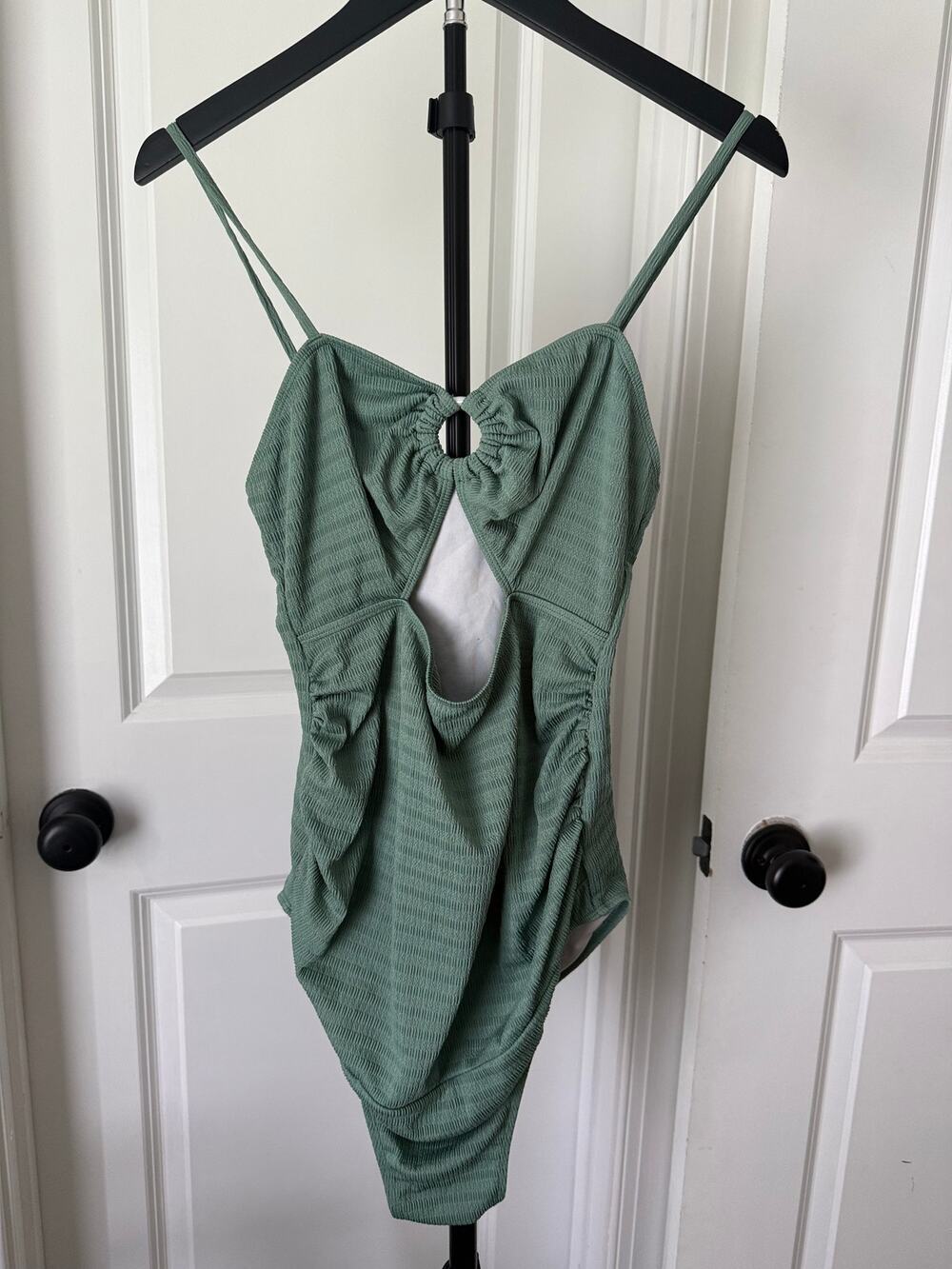Sage Green Maternity One Piece Swimsuit Textured Ruched Babymoon Large